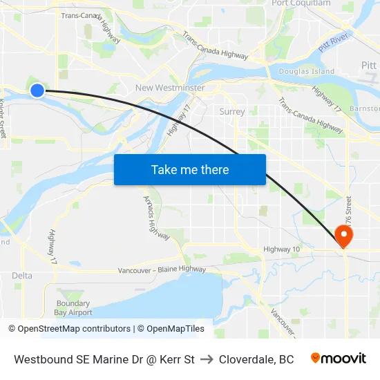 Westbound SE Marine Dr @ Kerr St to Cloverdale, BC map