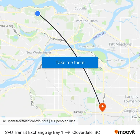 SFU Transit Exchange @ Bay 1 to Cloverdale, BC map