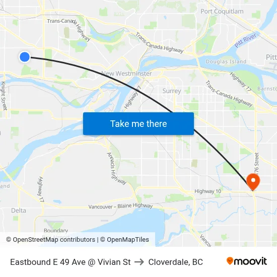 Eastbound E 49 Ave @ Vivian St to Cloverdale, BC map