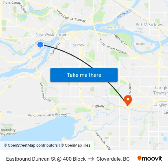 Eastbound Duncan St @ Stanley St to Cloverdale, BC map