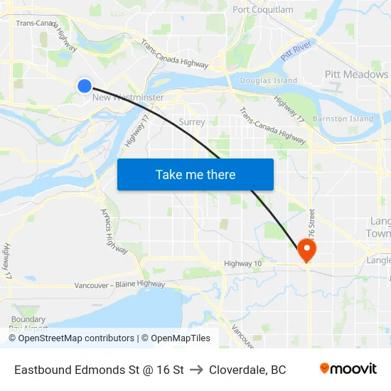 Eastbound Edmonds St @ 16 St to Cloverdale, BC map
