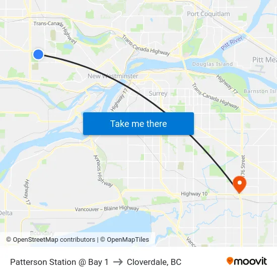 Patterson Station @ Bay 1 to Cloverdale, BC map