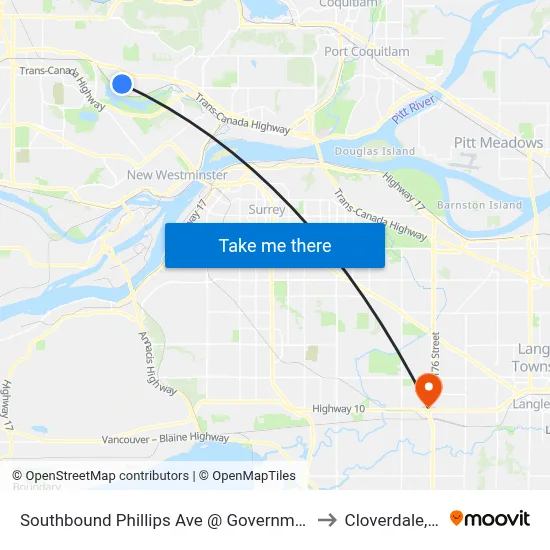 Southbound Phillips Ave @ Government Rd to Cloverdale, BC map