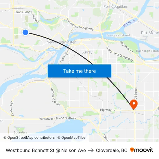 Westbound Bennett St @ Nelson Ave to Cloverdale, BC map
