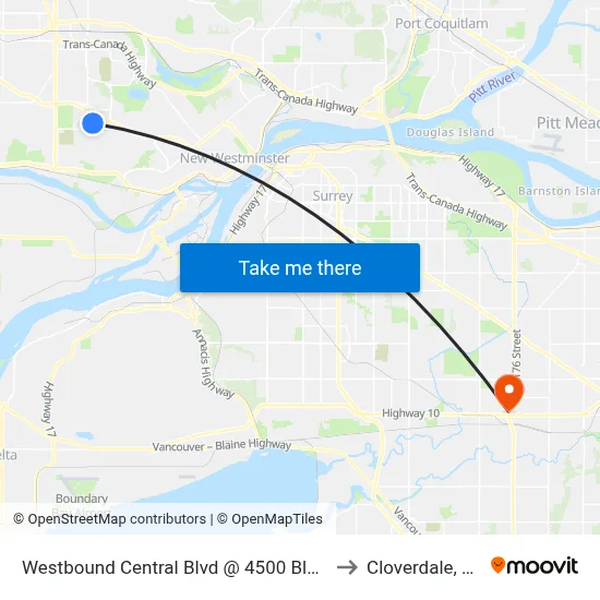 Westbound Central Blvd @ 4500 Block to Cloverdale, BC map