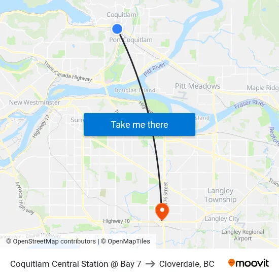 Coquitlam Central Station @ Bay 7 to Cloverdale, BC map