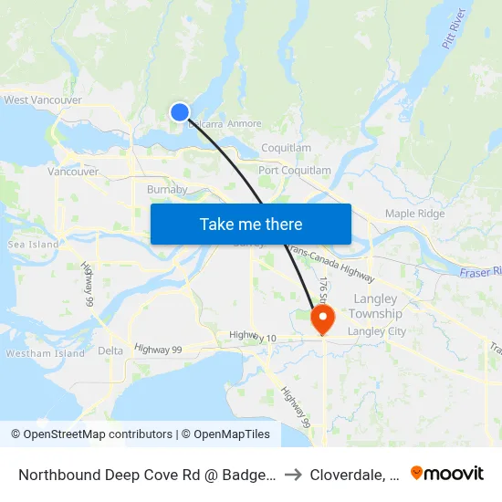 Northbound Deep Cove Rd @ Badger Rd to Cloverdale, BC map