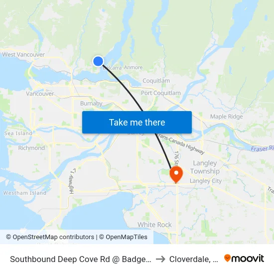 Southbound Deep Cove Rd @ Badger Rd to Cloverdale, BC map