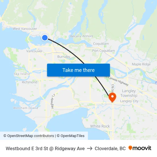Westbound E 3rd St @ Ridgeway Ave to Cloverdale, BC map