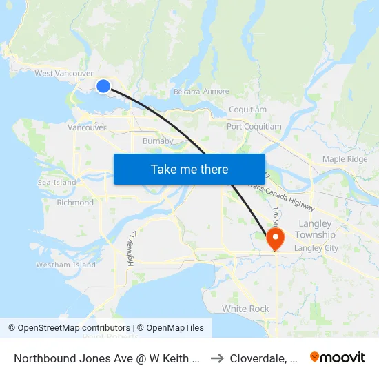 Northbound Jones Ave @ W Keith Rd to Cloverdale, BC map