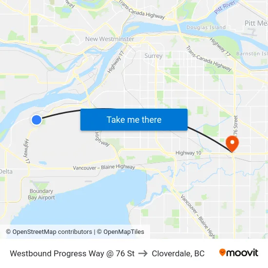 Westbound Progress Way @ 76 St to Cloverdale, BC map
