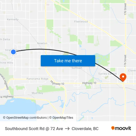 Southbound Scott Rd @ 72 Ave to Cloverdale, BC map