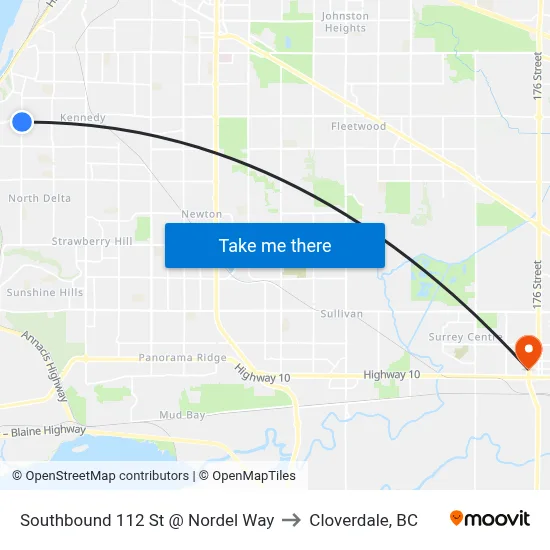 Southbound 112 St @ Nordel Way to Cloverdale, BC map
