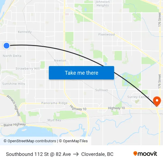 Southbound 112 St @ 82 Ave to Cloverdale, BC map