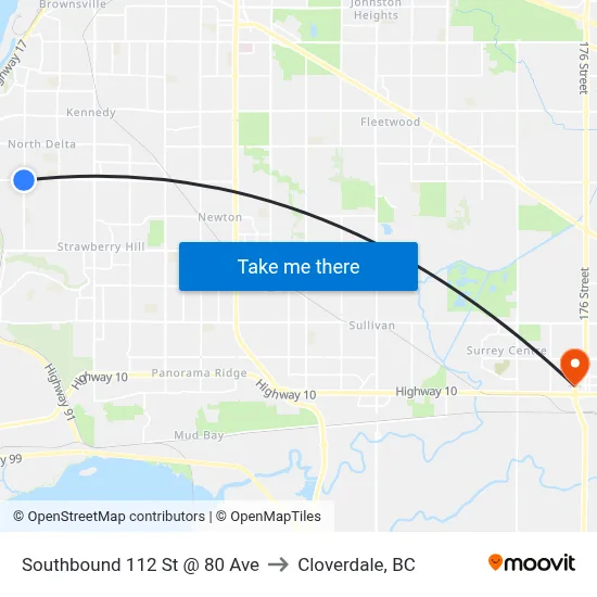 Southbound 112 St @ 80 Ave to Cloverdale, BC map
