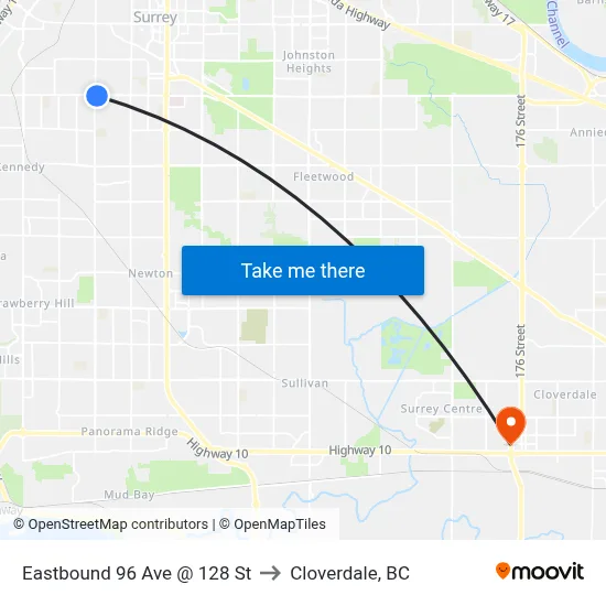 Eastbound 96 Ave @ 128 St to Cloverdale, BC map
