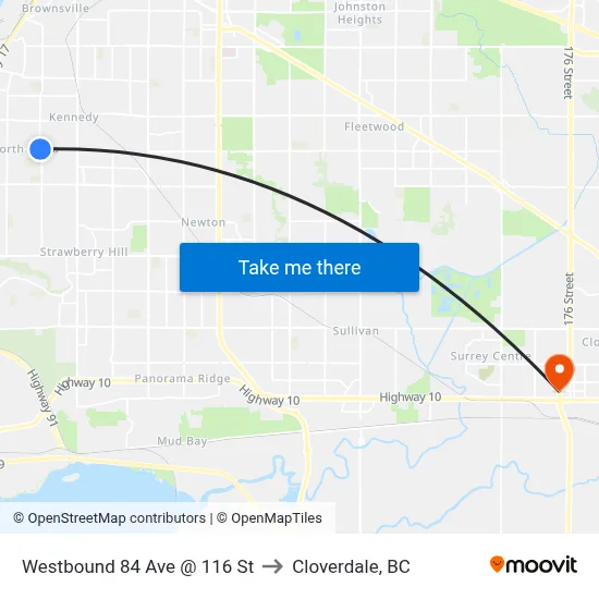 Westbound 84 Ave @ 116 St to Cloverdale, BC map