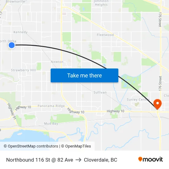 Northbound 116 St @ 82 Ave to Cloverdale, BC map