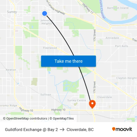 Guildford Exchange @ Bay 2 to Cloverdale, BC map