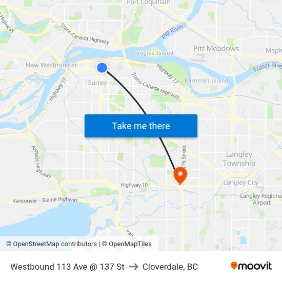 Westbound 113 Ave @ 137 St to Cloverdale, BC map