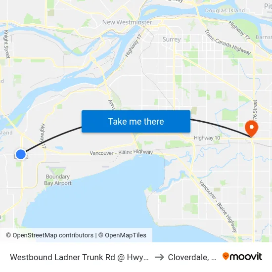 Westbound Ladner Trunk Rd @ Hwy 17a to Cloverdale, BC map
