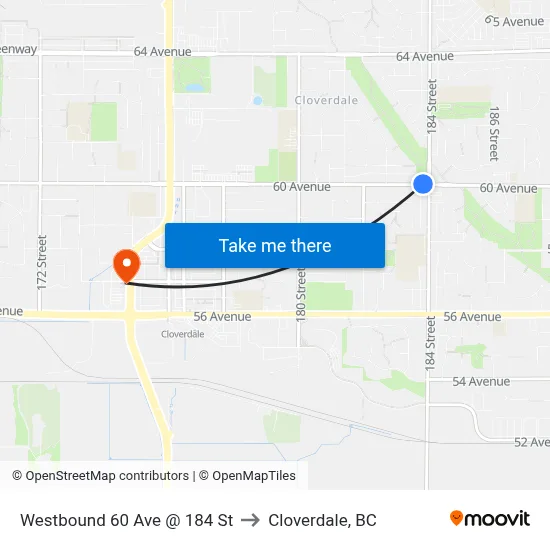 Westbound 60 Ave @ 184 St to Cloverdale, BC map
