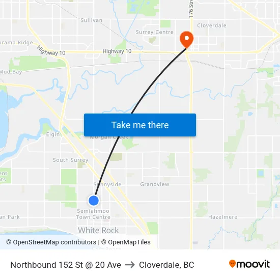 Northbound 152 St @ 20 Ave to Cloverdale, BC map