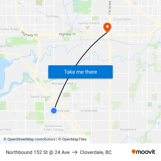 Northbound 152 St @ 24 Ave to Cloverdale, BC map
