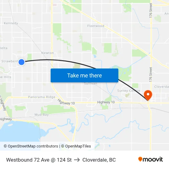 Westbound 72 Ave @ 124 St to Cloverdale, BC map