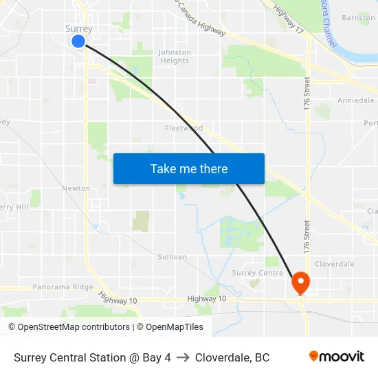 Surrey Central Station @ Bay 4 to Cloverdale, BC map
