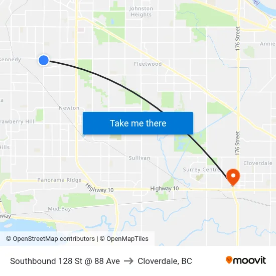 Southbound 128 St @ 88 Ave to Cloverdale, BC map