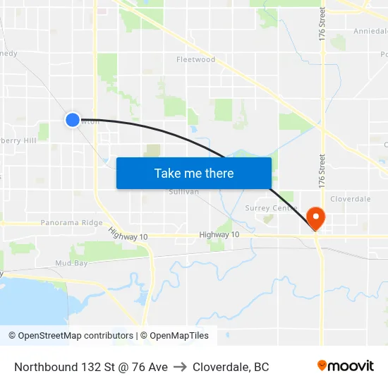 Northbound 132 St @ 76 Ave to Cloverdale, BC map