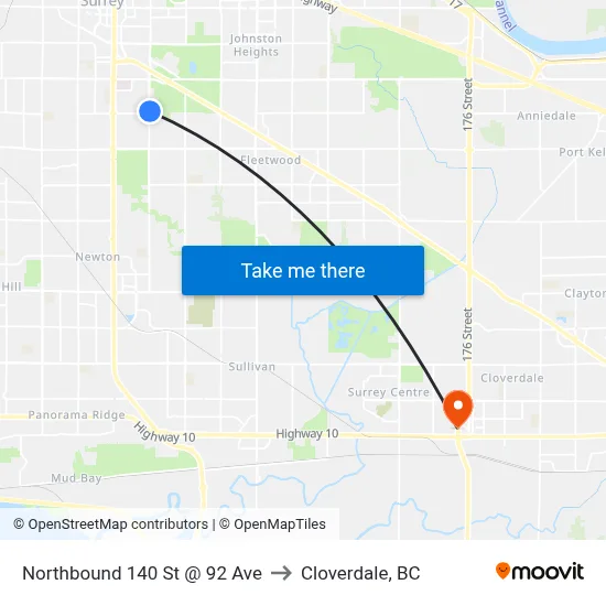 Northbound 140 St @ 92 Ave to Cloverdale, BC map