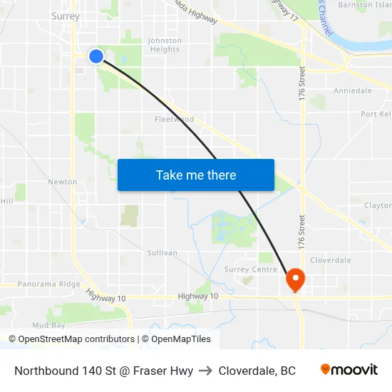 Northbound 140 St @ Fraser Hwy to Cloverdale, BC map
