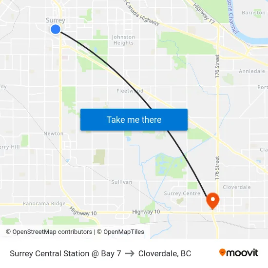 Surrey Central Station @ Bay 7 to Cloverdale, BC map