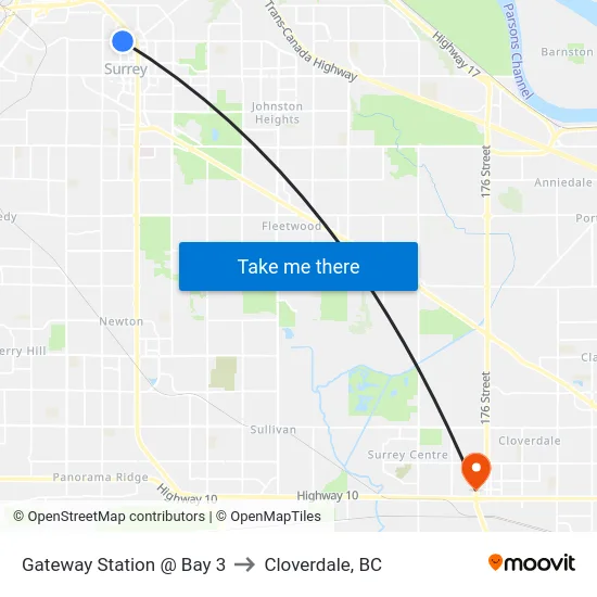 Gateway Station @ Bay 3 to Cloverdale, BC map