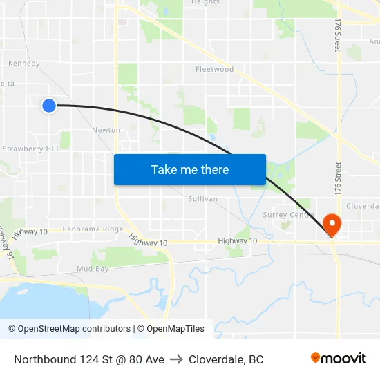 Northbound 124 St @ 80 Ave to Cloverdale, BC map