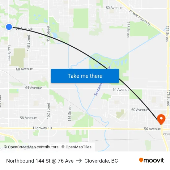 Northbound 144 St @ 76 Ave to Cloverdale, BC map