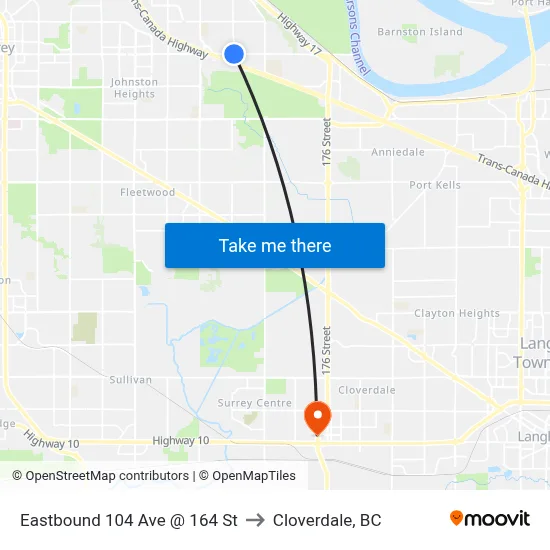 Eastbound 104 Ave @ 164 St to Cloverdale, BC map