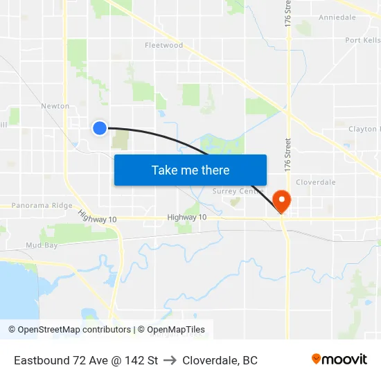 Eastbound 72 Ave @ 142 St to Cloverdale, BC map