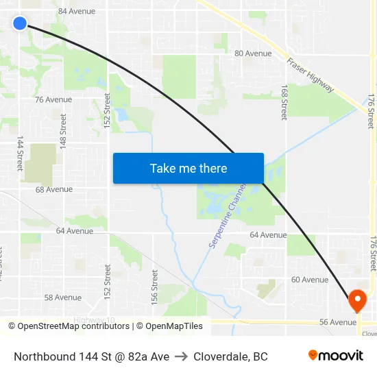 Northbound 144 St @ 82a Ave to Cloverdale, BC map