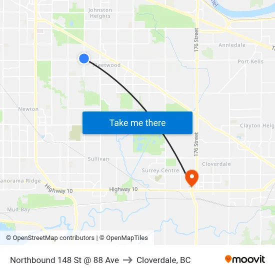 Northbound 148 St @ 88 Ave to Cloverdale, BC map