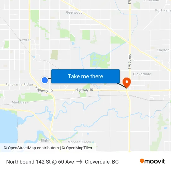 Northbound 142 St @ 60 Ave to Cloverdale, BC map