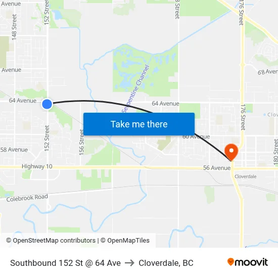 Southbound 152 St @ 64 Ave to Cloverdale, BC map