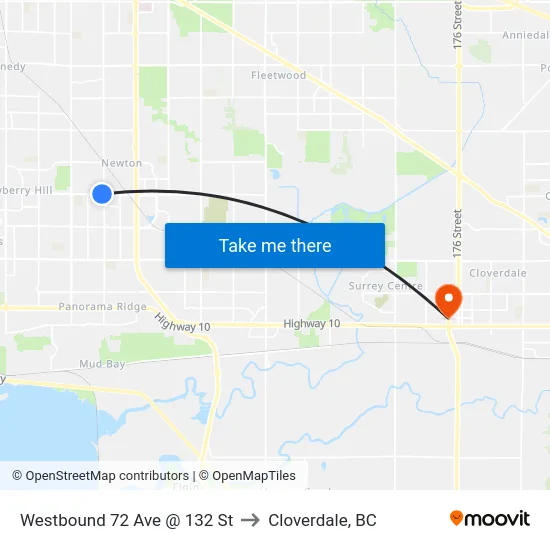 Westbound 72 Ave @ 132 St to Cloverdale, BC map
