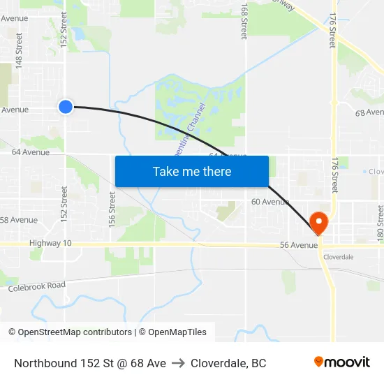 Northbound 152 St @ 68 Ave to Cloverdale, BC map