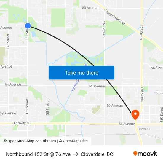 Northbound 152 St @ 76 Ave to Cloverdale, BC map