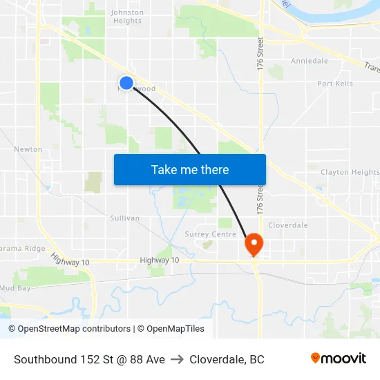 Southbound 152 St @ 88 Ave to Cloverdale, BC map