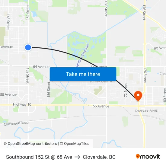 Southbound 152 St @ 68 Ave to Cloverdale, BC map