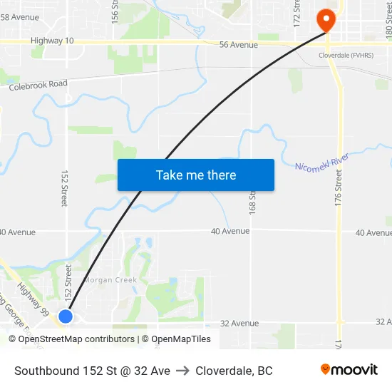 Southbound 152 St @ 32 Ave to Cloverdale, BC map